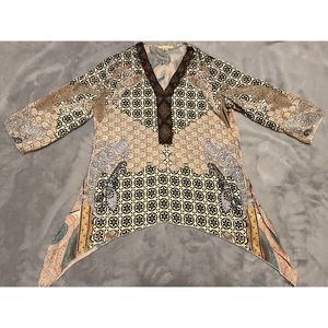 Catina Couture Colorful Paisley Floral Beaded 3/4 Sleeve Blouse Top Size M